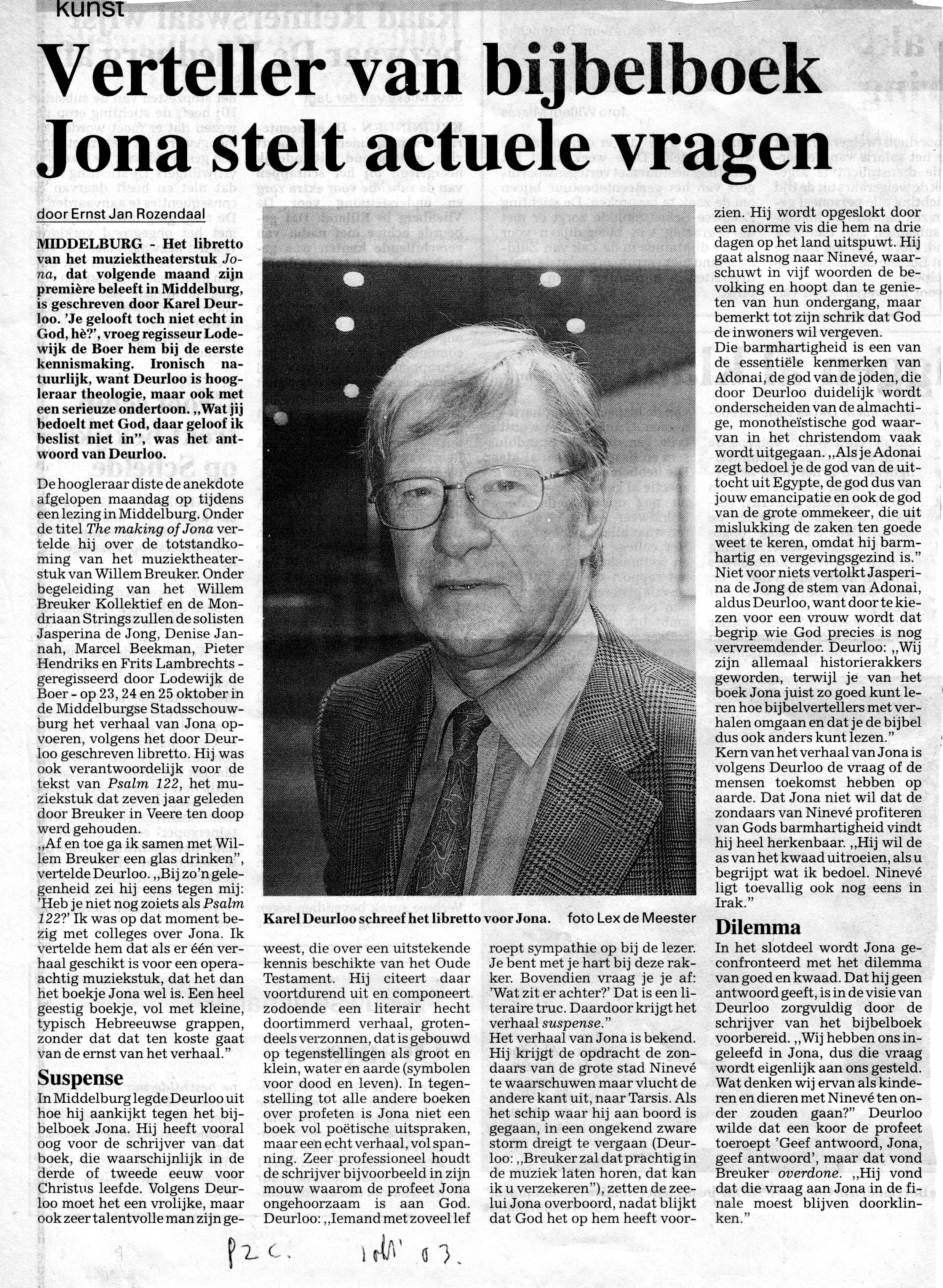Interview Karel over Jona 2003